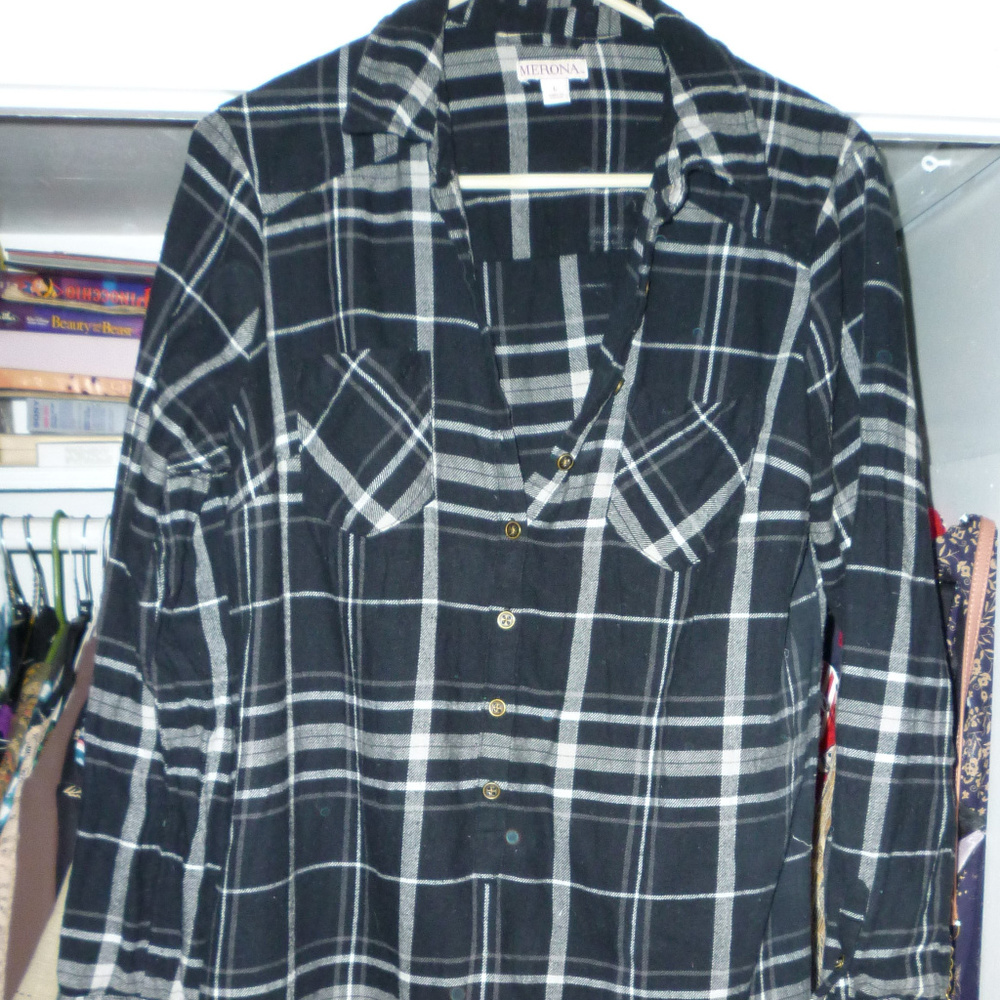 Merona L black plaid dress, no belt 100% cotton